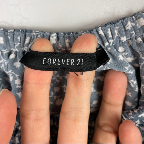 Forever 21 Floral Printed Strapless Ruffle Mini Dress in‎ Blue Faux Wrap Front M - Picture 4 of 8